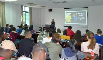 Students listening to the speech