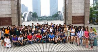 Taking picture in front of Overseas Chinese Museum